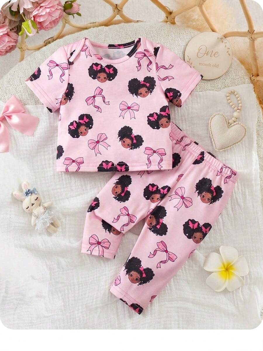 Baby Strawberry Print Short Sleeve Pajama Set for Cozy Summer Sleepwear