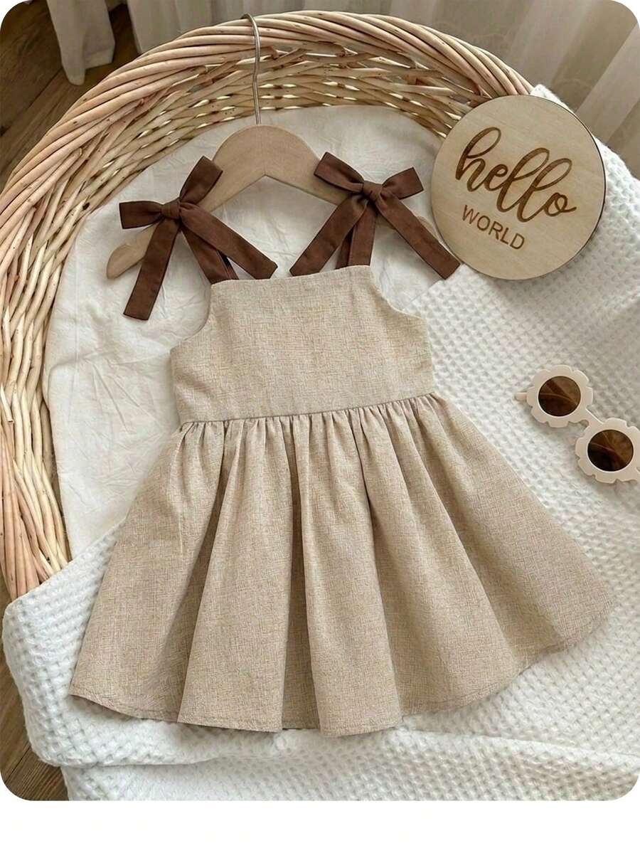 Little Girls Floral Print Sleeveless Dress With Bow Tie Waist Cute Summer Outfit