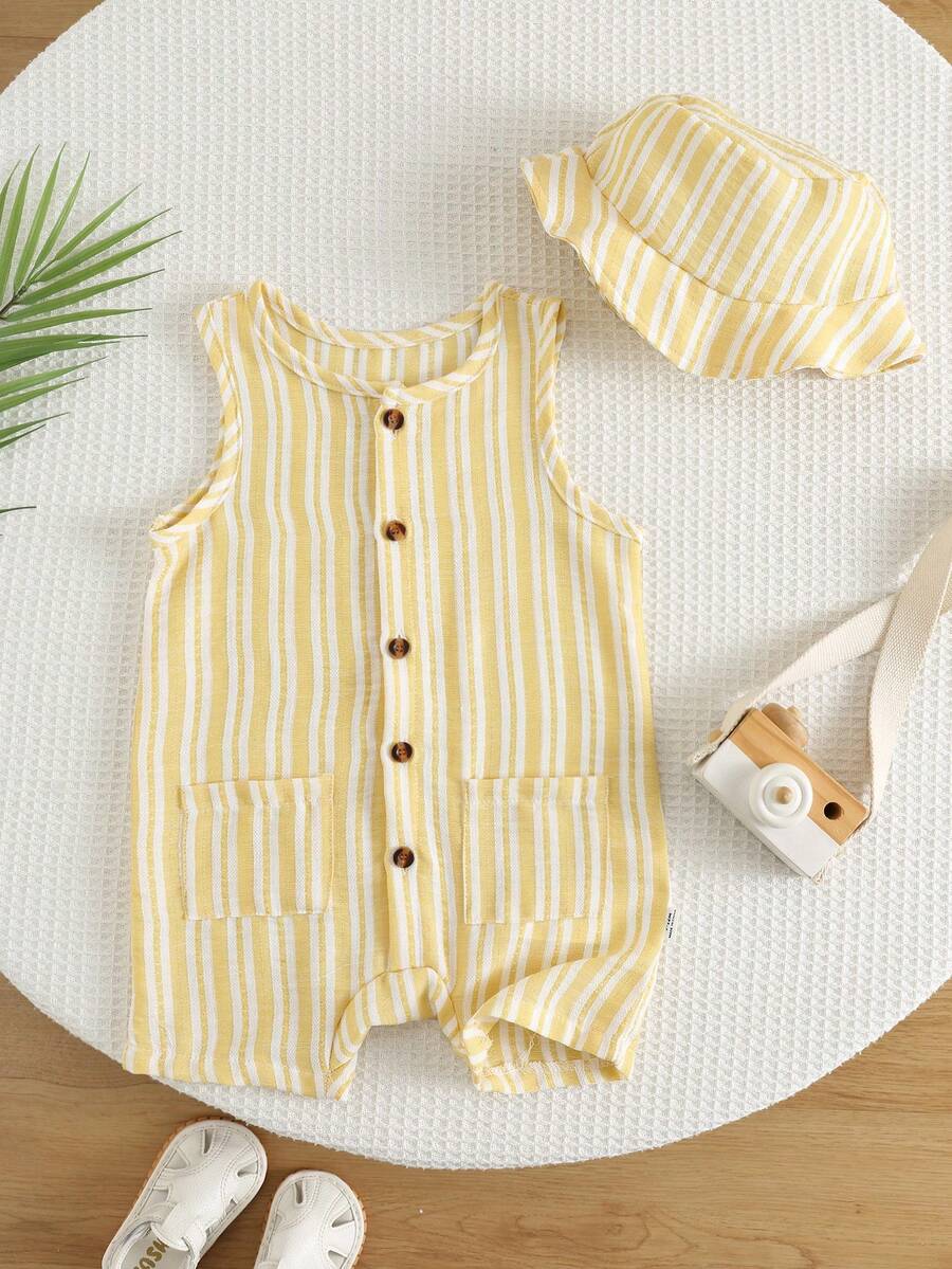 Baby Boy White Sleeveless Romper with Pockets Casual Short Jumpsuit for Everyday Wear
