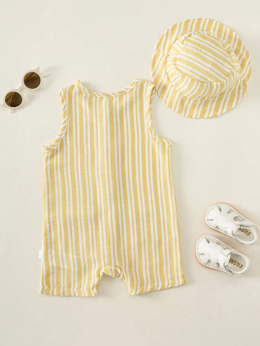 Baby Boy White Sleeveless Romper with Pockets Casual Short Jumpsuit for Everyday Wear