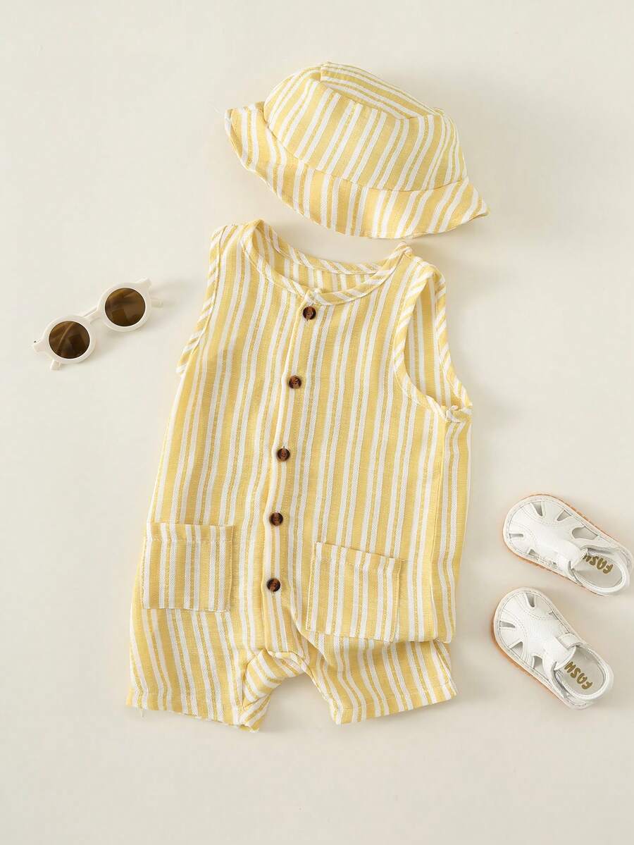 Baby Boy White Sleeveless Romper with Pockets Casual Short Jumpsuit for Everyday Wear