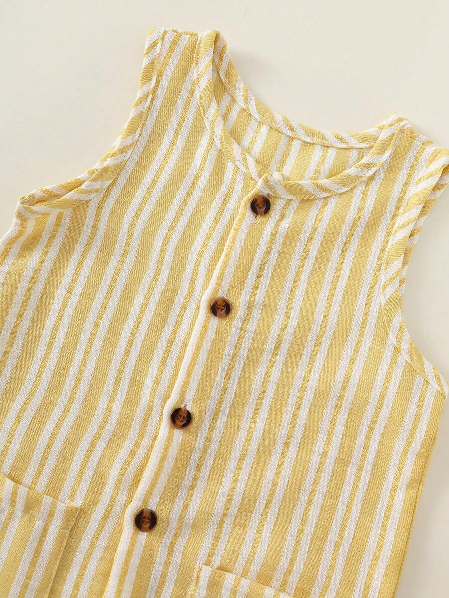 Baby Boy White Sleeveless Romper with Pockets Casual Short Jumpsuit for Everyday Wear