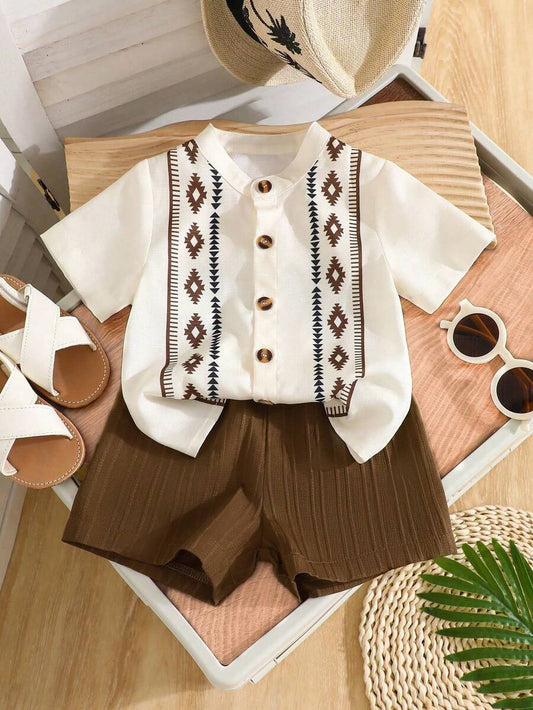 Summer Outing Baby Boy 2-Piece Printed Shirt and Comfortable Shorts Set