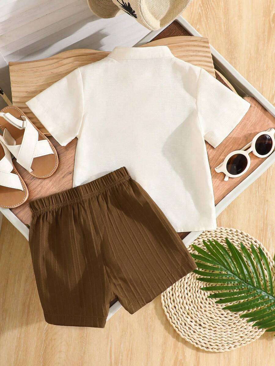 Summer Outing Baby Boy 2-Piece Printed Shirt and Comfortable Shorts Set