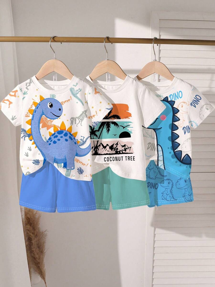Fashionable 6pcs/Set Baby Boys' Lettering Graphic Tee and Shorts Collection