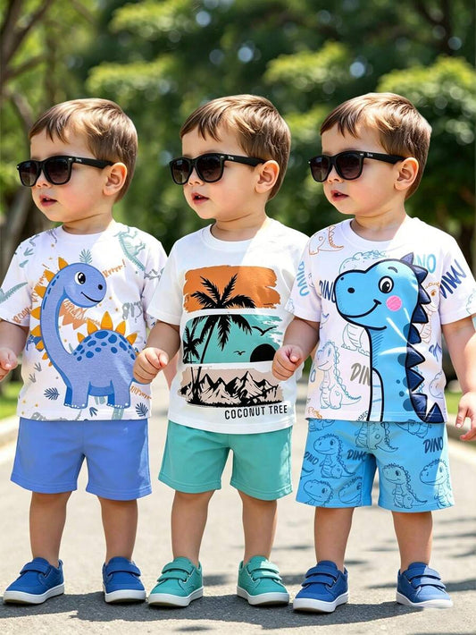 Fashionable 6pcs/Set Baby Boys' Lettering Graphic Tee and Shorts Collection