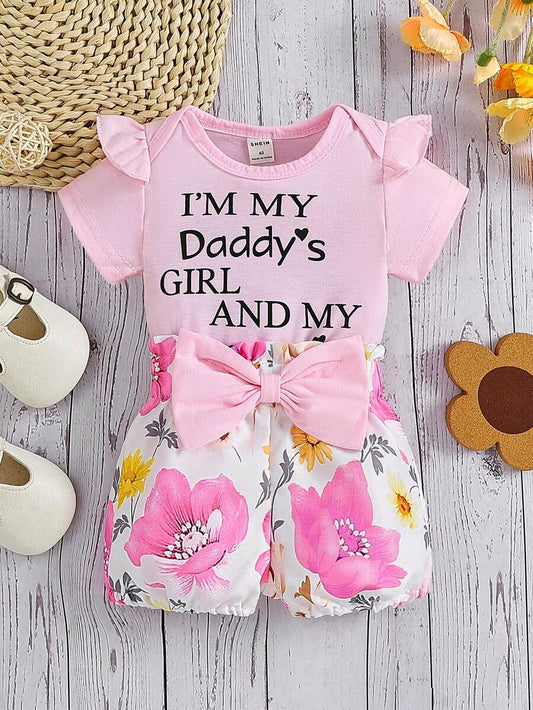 Casual Floral Shorts Clothing Set For Little Girls Graphic Bodysuit Style
