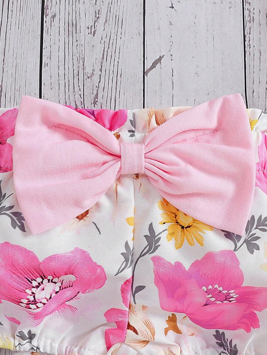 Casual Floral Shorts Clothing Set For Little Girls Graphic Bodysuit Style