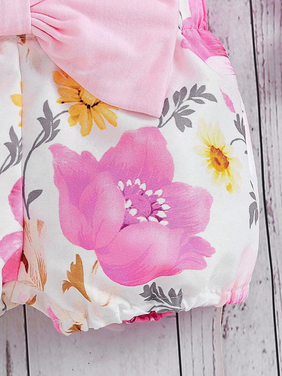 Casual Floral Shorts Clothing Set For Little Girls Graphic Bodysuit Style