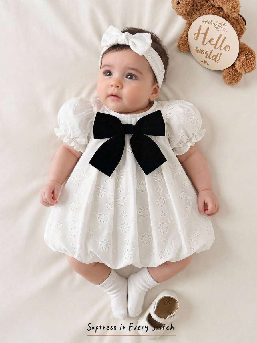 Baby Apricot Bowknot Long Sleeve Dress for Cute Daily and Outdoor Wear