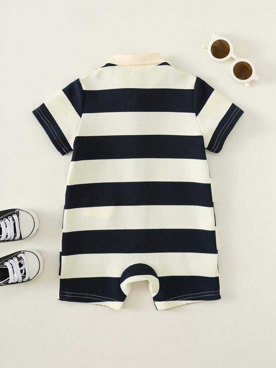 Newborn Baby Boy Knit Striped Short Sleeve Romper for Birthday Party Wedding Baby Shower Summer Outfit