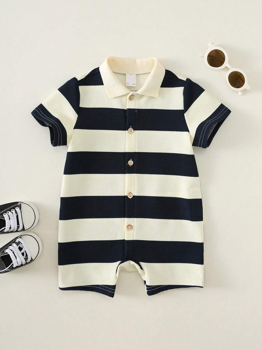 Newborn Baby Boy Knit Striped Short Sleeve Romper for Birthday Party Wedding Baby Shower Summer Outfit