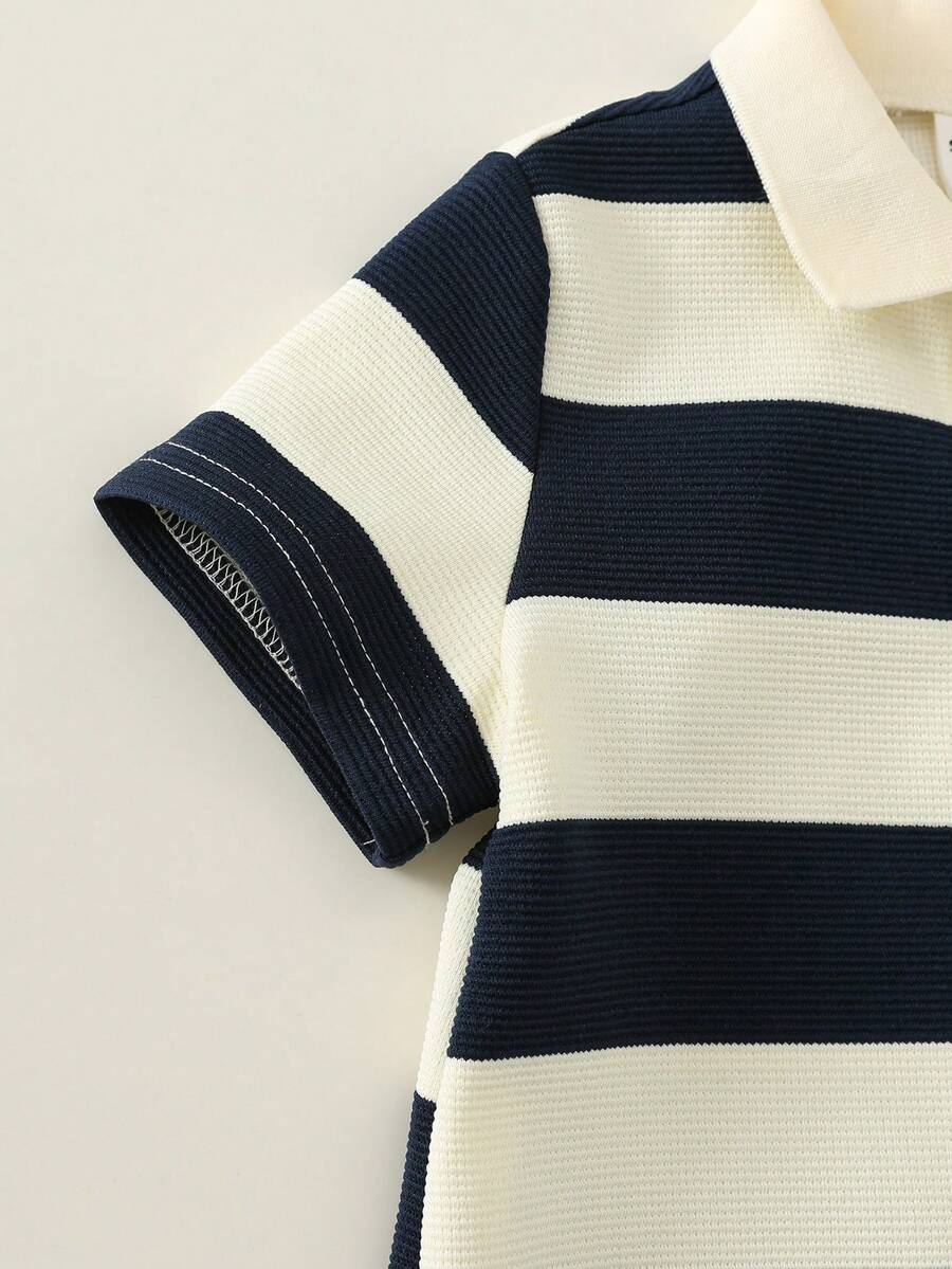 Newborn Baby Boy Knit Striped Short Sleeve Romper for Birthday Party Wedding Baby Shower Summer Outfit