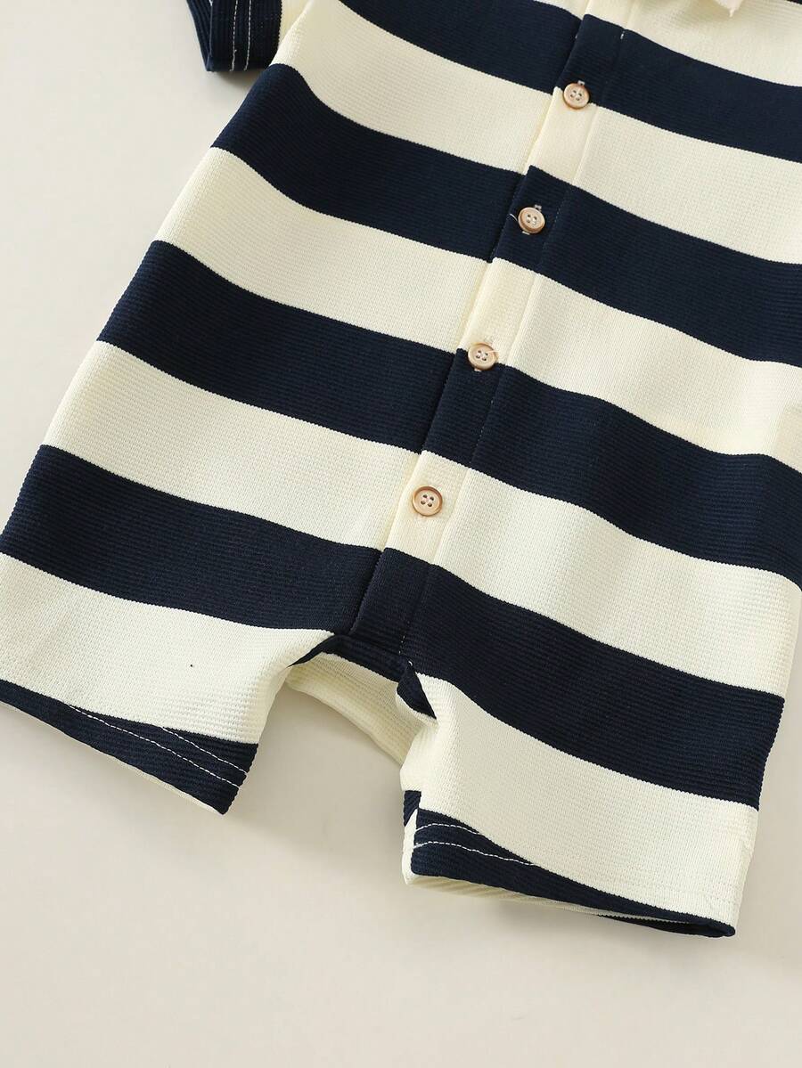 Newborn Baby Boy Knit Striped Short Sleeve Romper for Birthday Party Wedding Baby Shower Summer Outfit