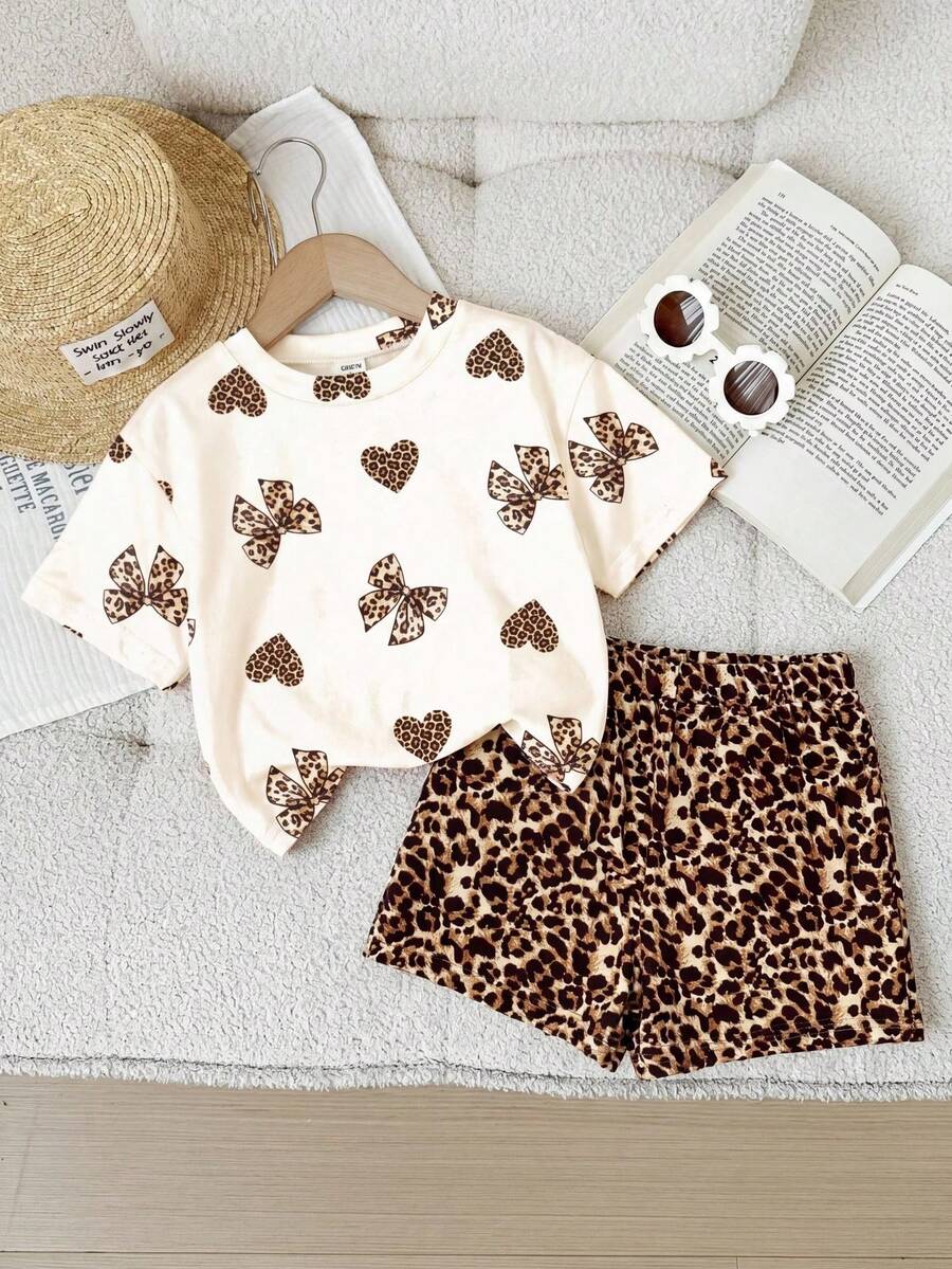 Rainbow Top And Elastic Waist Shorts Set For Toddler Girls Casual Wear