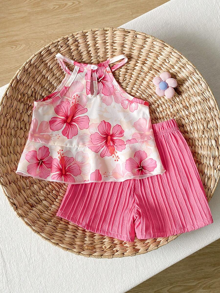 Newborn & Baby Girl 2pcs Spring/Summer Dopamine Color Vacation Set (0-3Y)