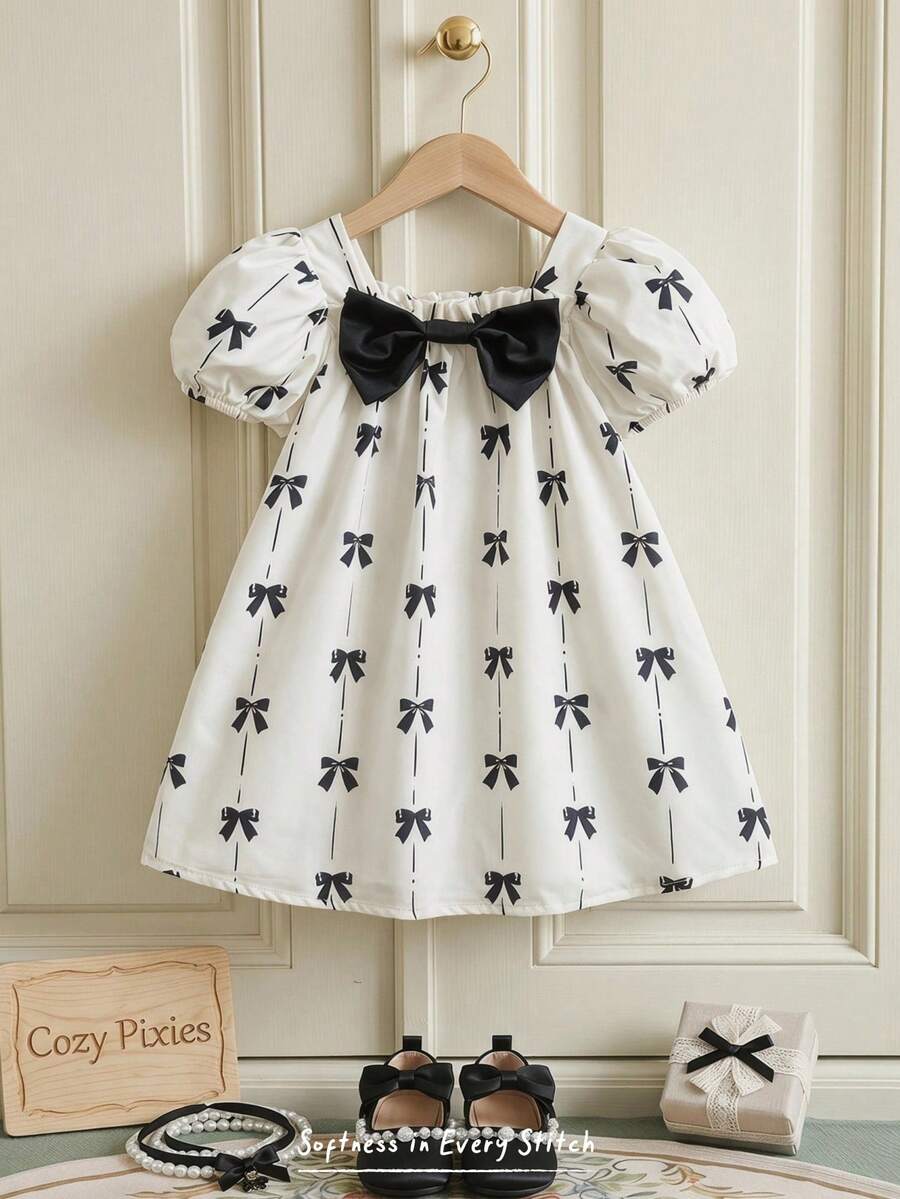 Green Plaid Short Sleeve Dress for Baby Girls - Cute Bow Accent Summer Outfit