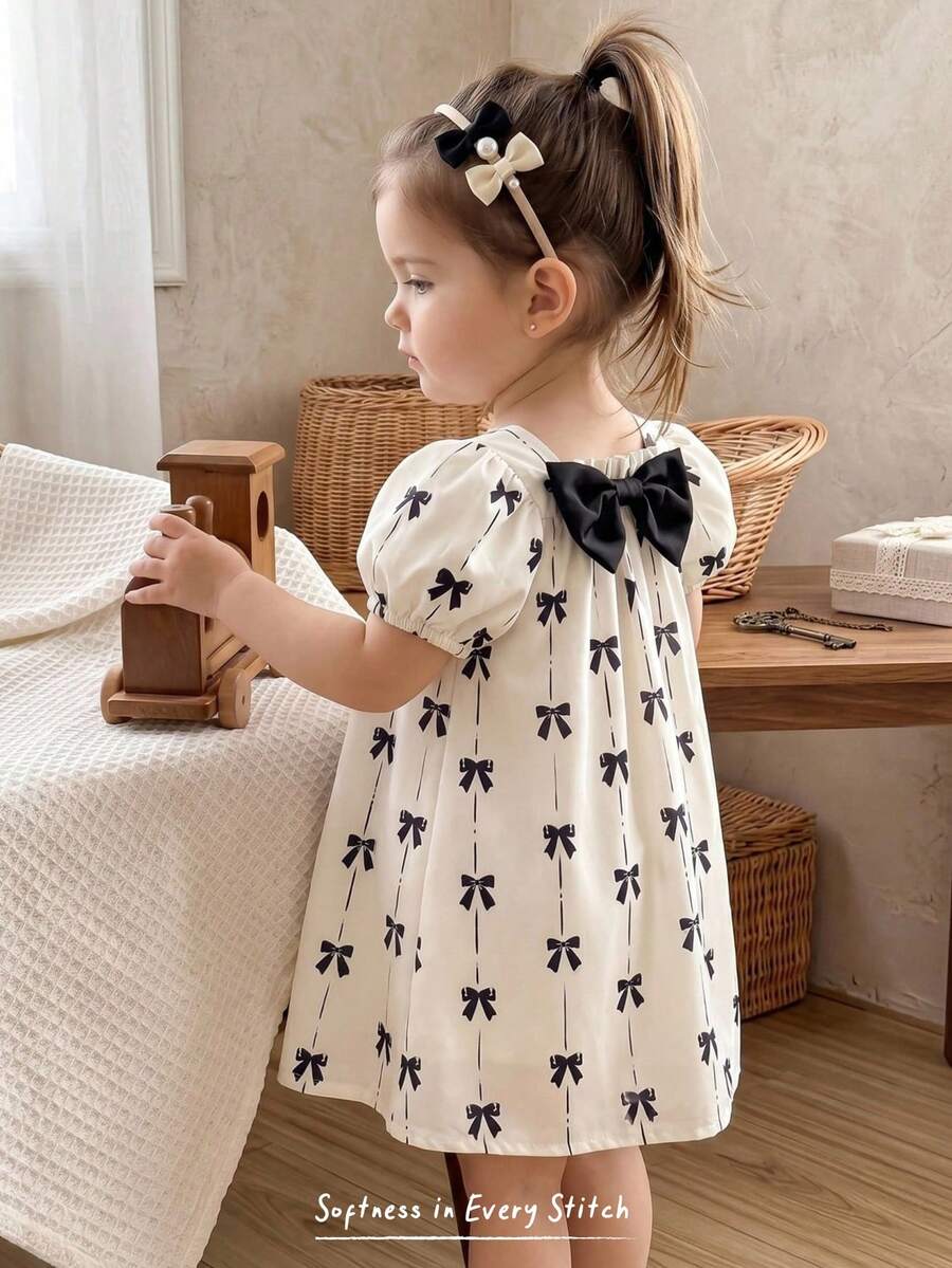 Green Plaid Short Sleeve Dress for Baby Girls - Cute Bow Accent Summer Outfit