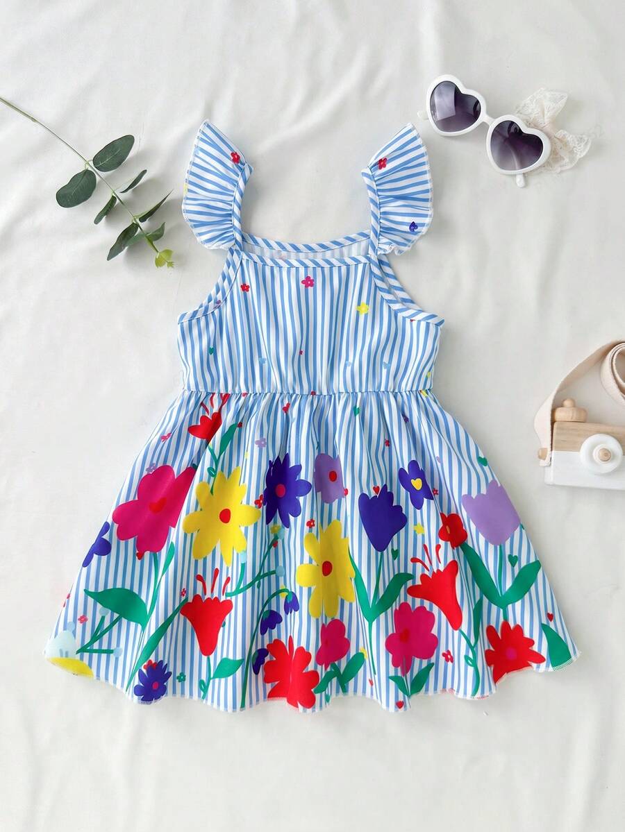 Baby Girl Retro Vintage Floral Dress - Sleeveless Elastic Waist Casual Sundress