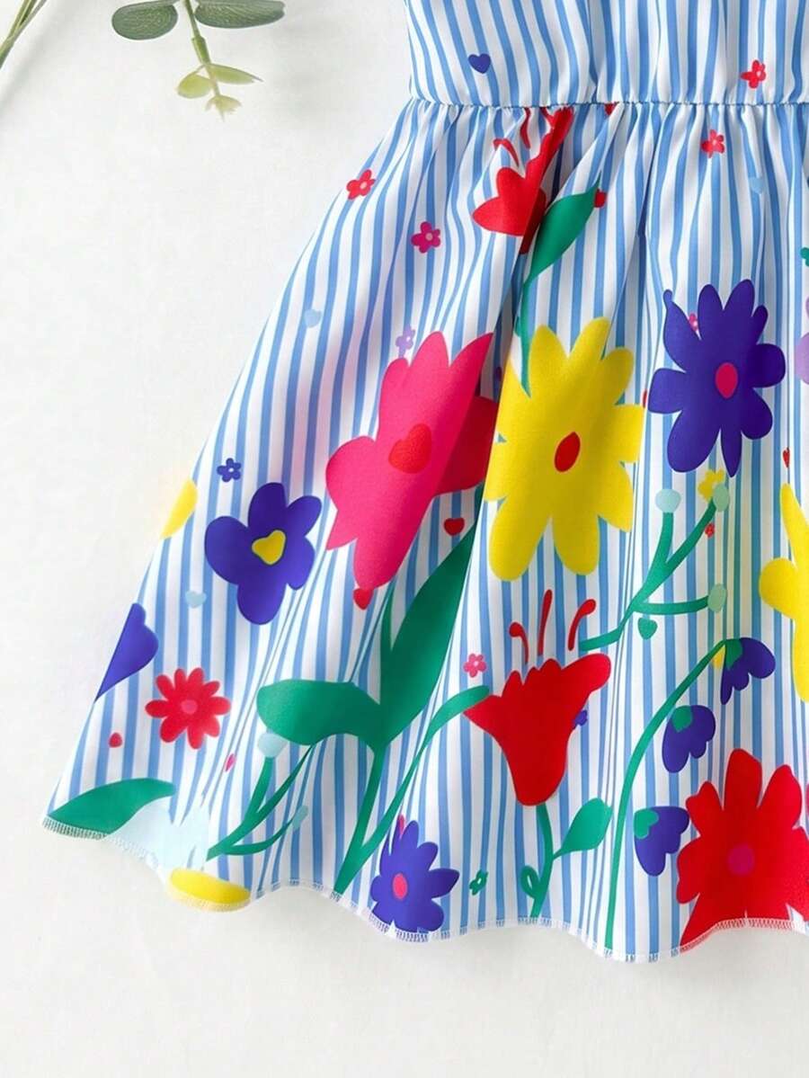 Baby Girl Retro Vintage Floral Dress - Sleeveless Elastic Waist Casual Sundress
