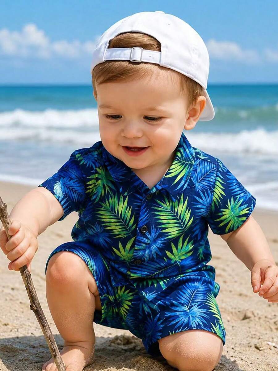 Toddler Boys' Summer Vacation Outfit: Tropical Plant Short Sleeve Set