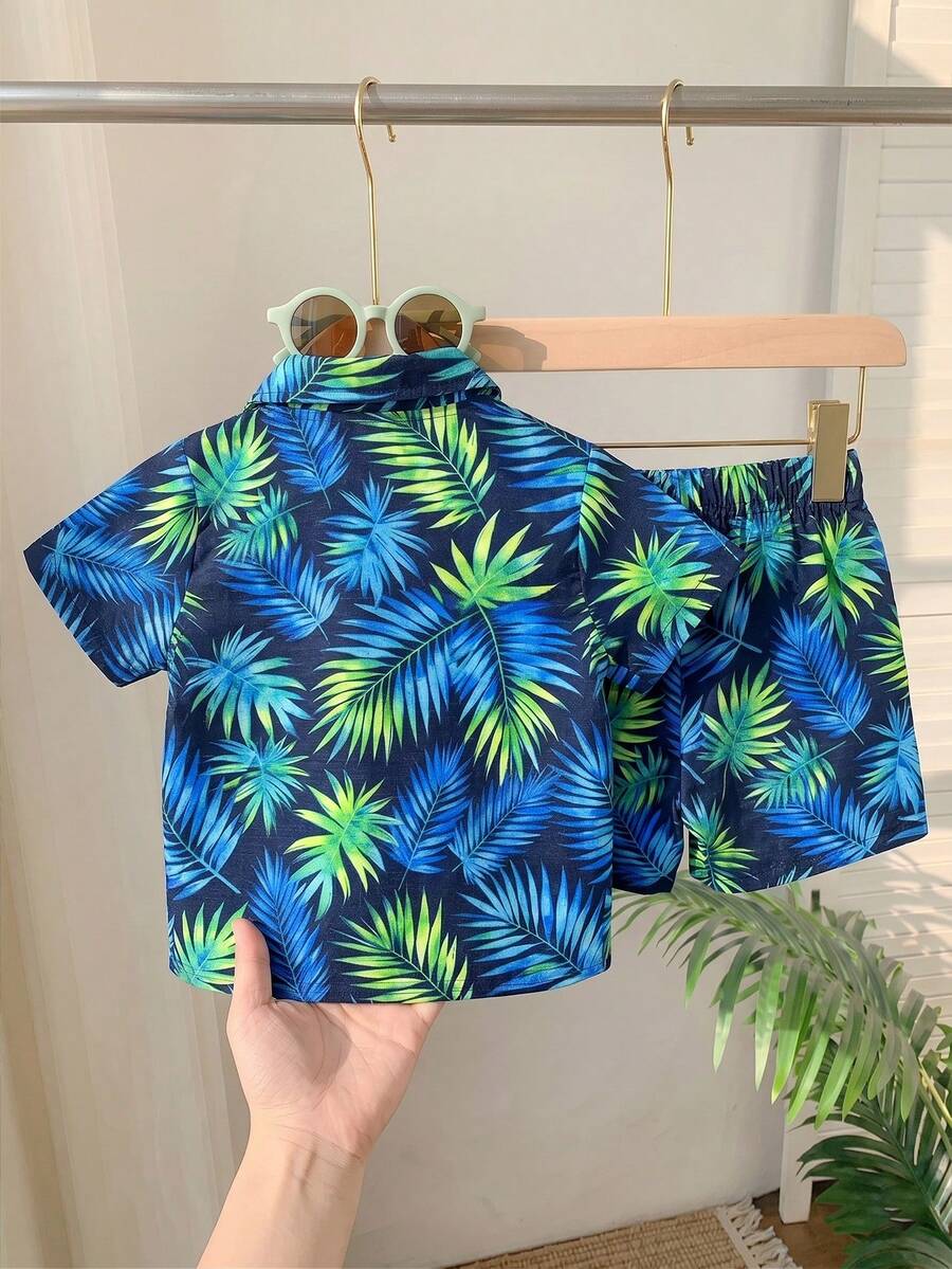 Toddler Boys' Summer Vacation Outfit: Tropical Plant Short Sleeve Set
