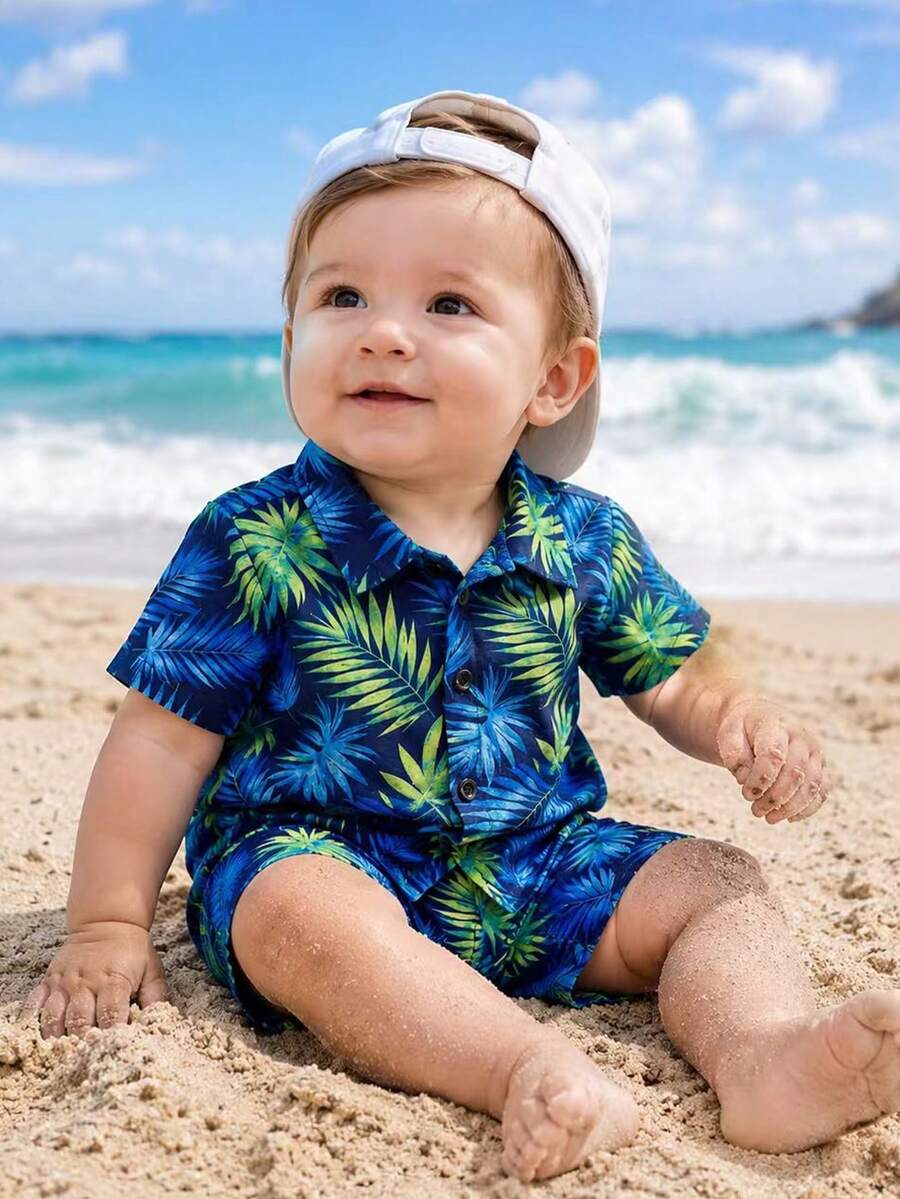 Toddler Boys' Summer Vacation Outfit: Tropical Plant Short Sleeve Set