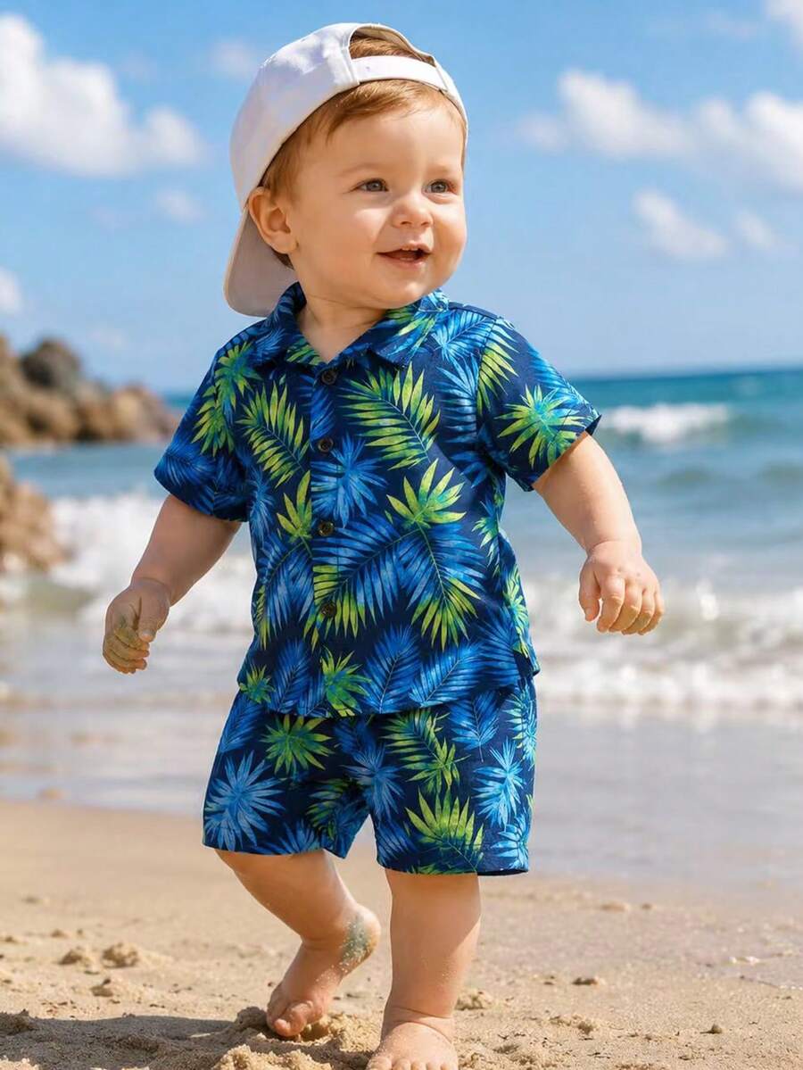 Toddler Boys' Summer Vacation Outfit: Tropical Plant Short Sleeve Set