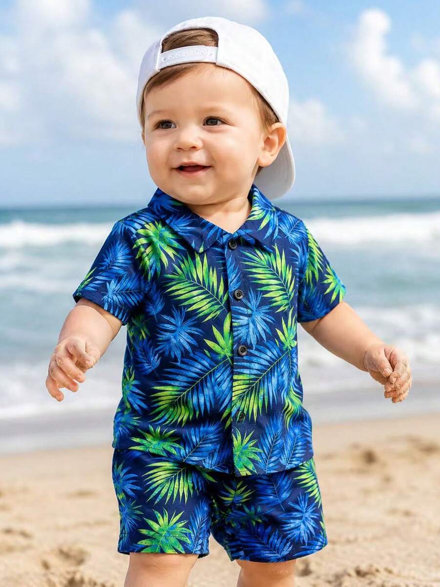Toddler Boys' Summer Vacation Outfit: Tropical Plant Short Sleeve Set