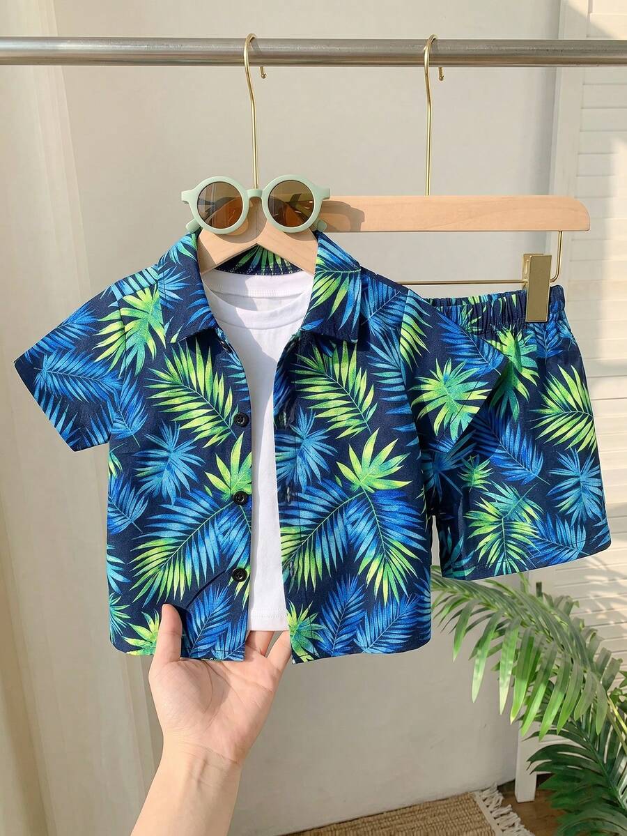 Toddler Boys' Summer Vacation Outfit: Tropical Plant Short Sleeve Set