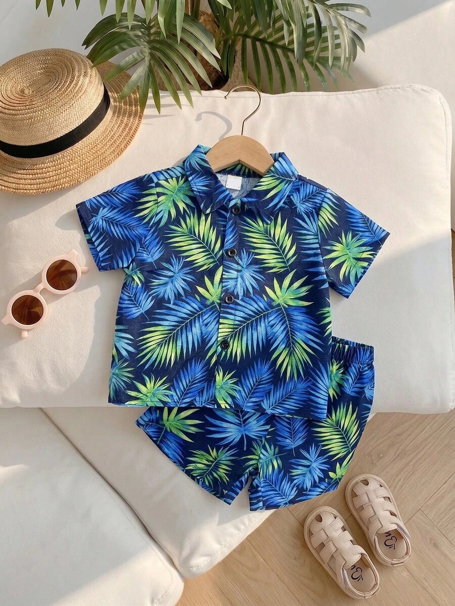 Toddler Boys' Summer Vacation Outfit: Tropical Plant Short Sleeve Set