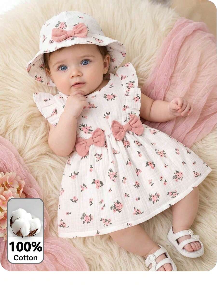 Baby Ditsy Floral Cinched Waist Dress for Cute Spring and Summer Wear