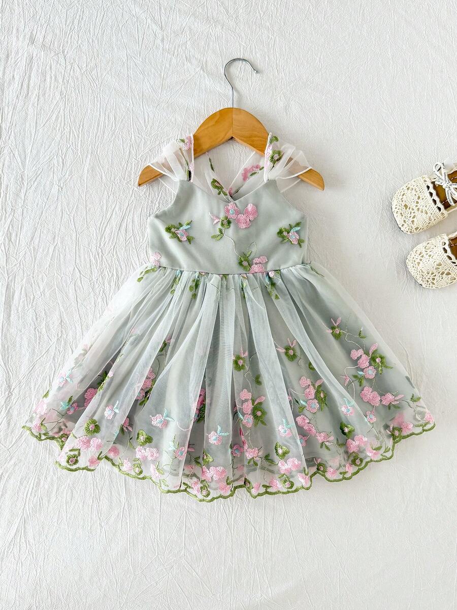 Little Girls Floral Print Sleeveless Dress With Bow Tie Waist Cute Summer Outfit