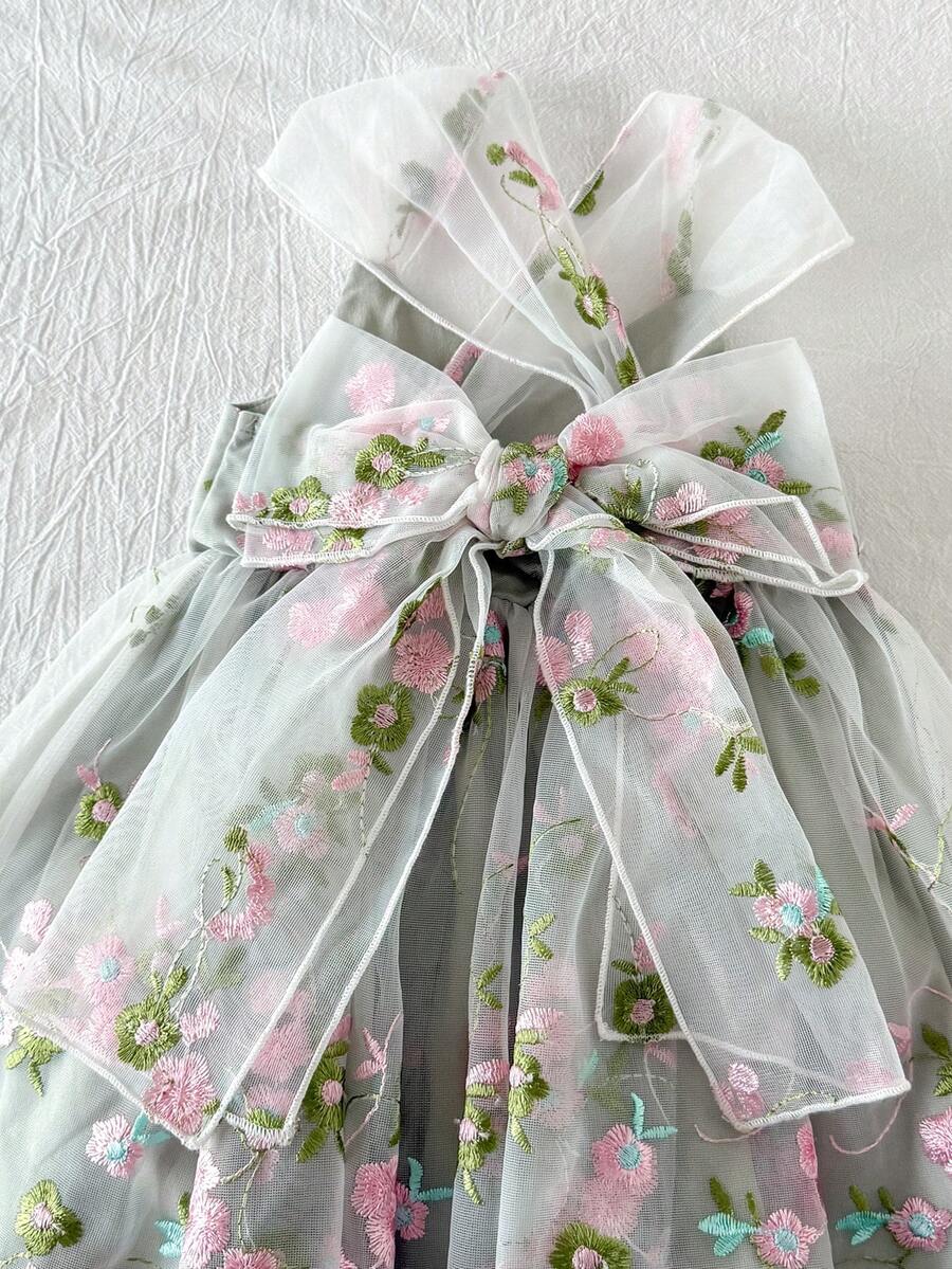 Little Girls Floral Print Sleeveless Dress With Bow Tie Waist Cute Summer Outfit