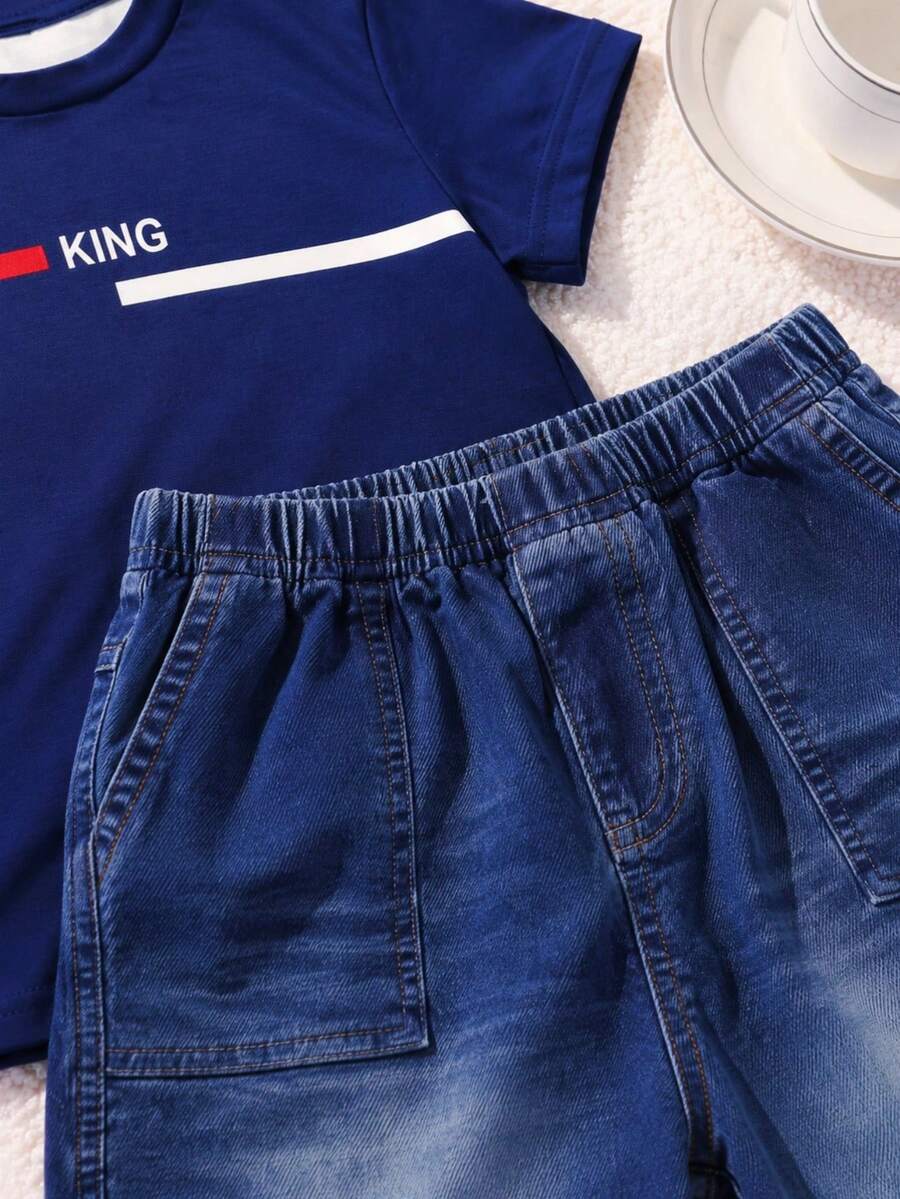 Baby Boy Brave Text Graphic Print T Shirt and Shorts Casual Summer Outfit Set