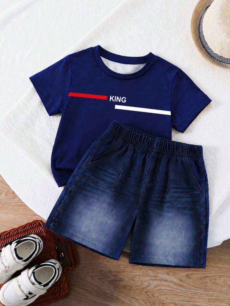 Baby Boy Brave Text Graphic Print T Shirt and Shorts Casual Summer Outfit Set