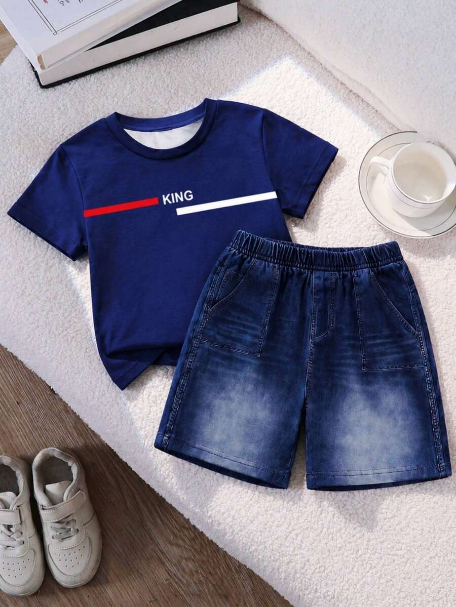 Baby Boy Brave Text Graphic Print T Shirt and Shorts Casual Summer Outfit Set
