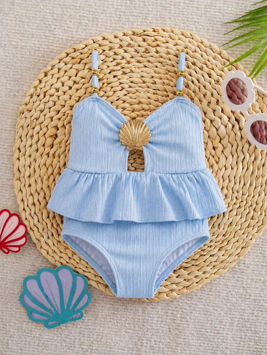 Baby Girls Minimalist Spaghetti Strap One Piece Swimsuit Casual Summer Beachwear