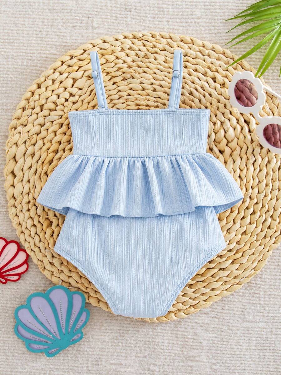Baby Girls Minimalist Spaghetti Strap One Piece Swimsuit Casual Summer Beachwear