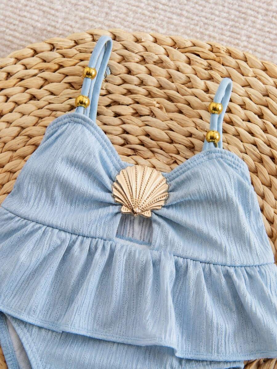 Baby Girls Minimalist Spaghetti Strap One Piece Swimsuit Casual Summer Beachwear
