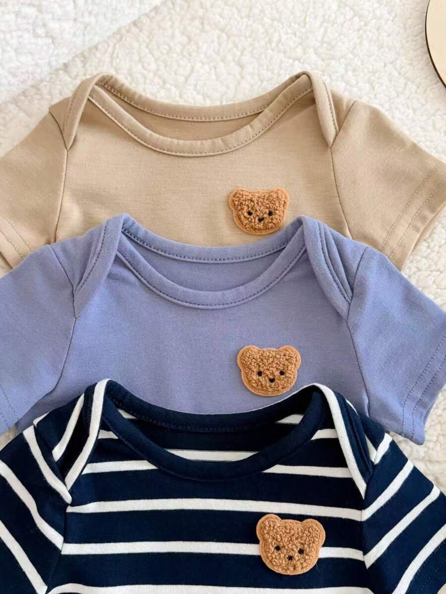 6pcs Baby Romper and Pants Set with Colorblock Stripes and Star Pattern for Spring and Summer