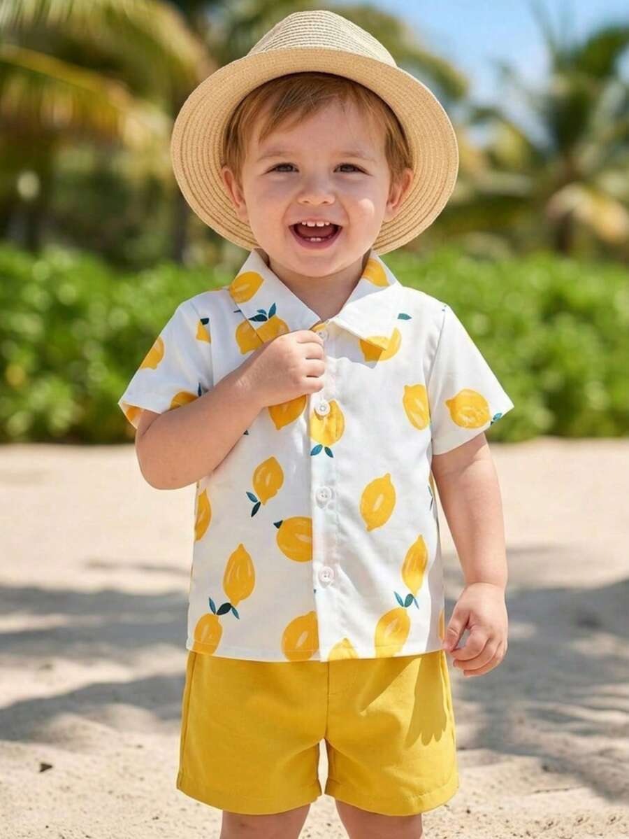 Toddler Boys' Summer Vacation Outfit: Tropical Plant Short Sleeve Set