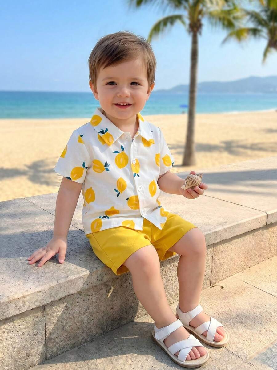 Toddler Boys' Summer Vacation Outfit: Tropical Plant Short Sleeve Set