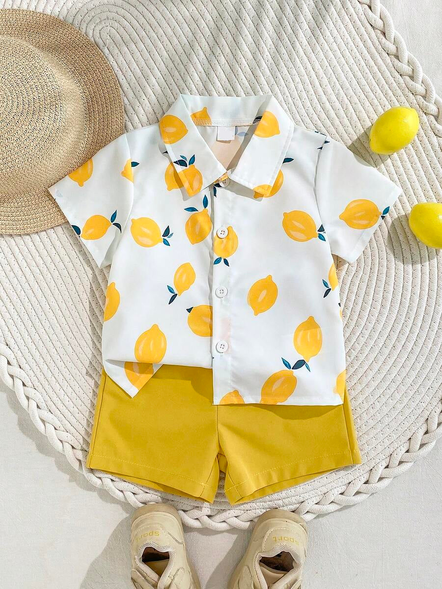 Toddler Boys' Summer Vacation Outfit: Tropical Plant Short Sleeve Set