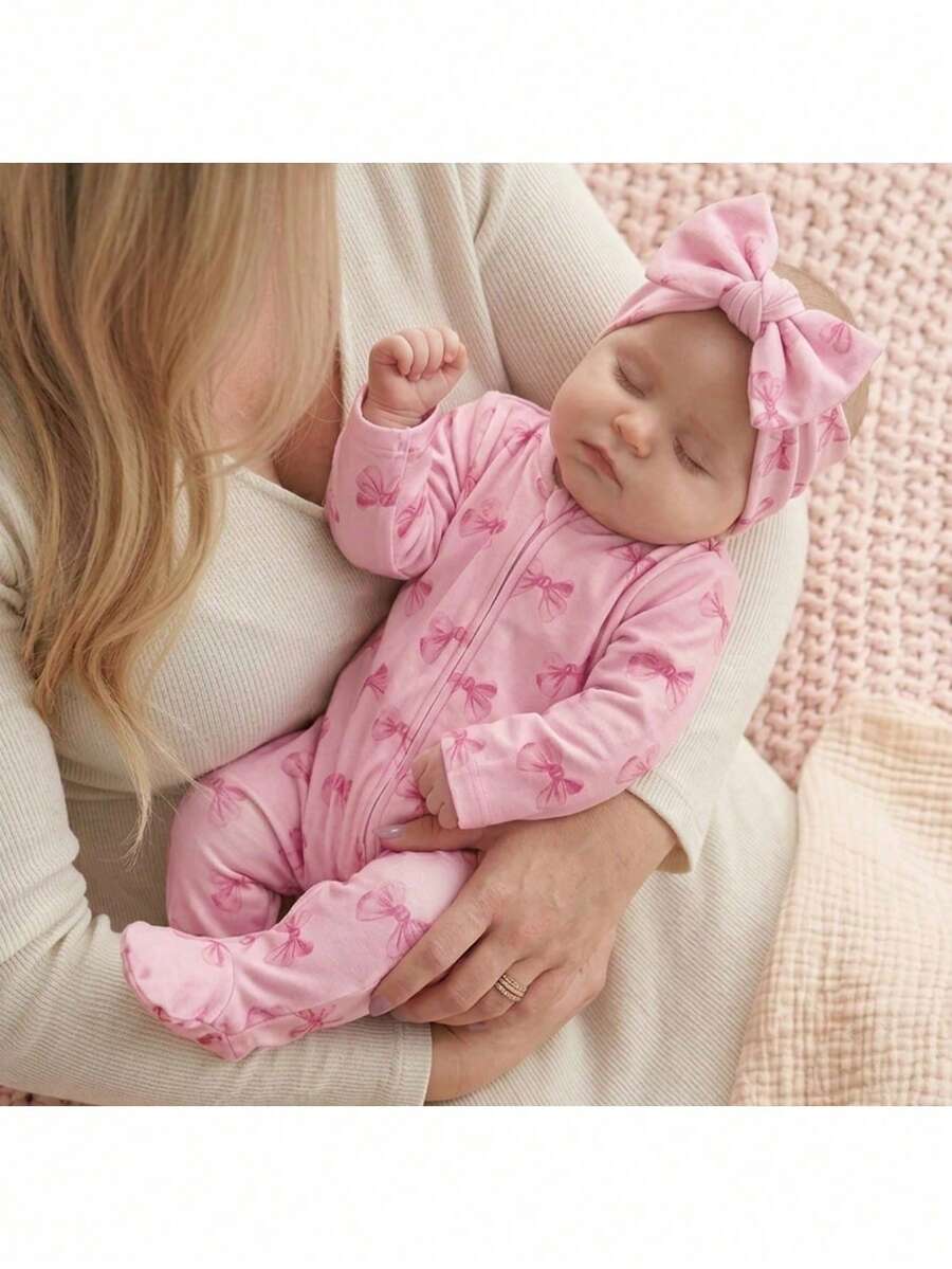 Floral Print Baby Girl Knit Romper with Long Sleeve Crew Neck Design