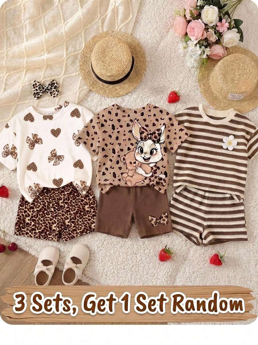 Rainbow Top And Elastic Waist Shorts Set For Toddler Girls Casual Wear