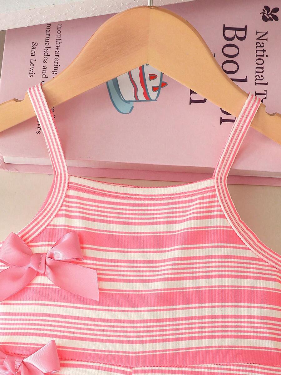 Cute Baby Girl Sleeveless Ribbed Short Jumpsuit With Bow Detail Casual Summer Wear
