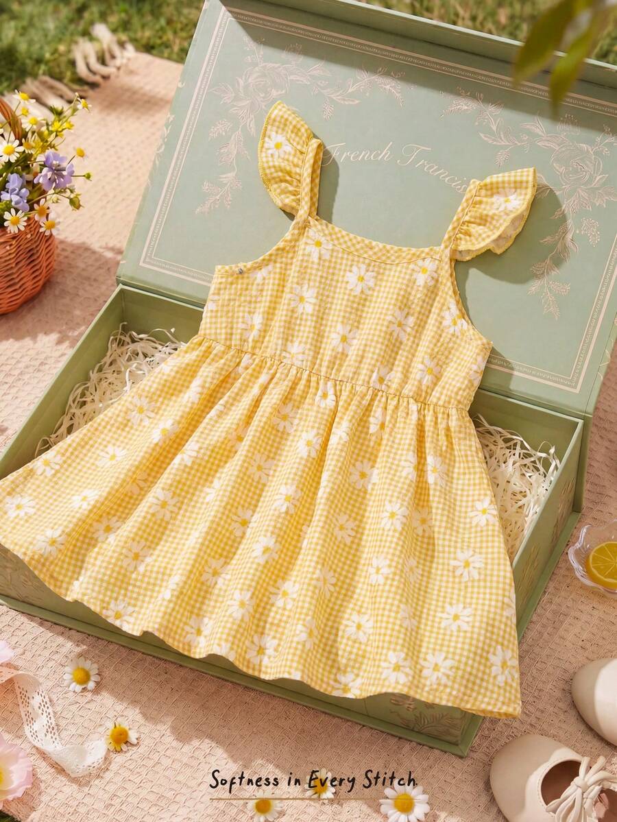 Baby Girl Retro Vintage Floral Dress - Sleeveless Elastic Waist Casual Sundress