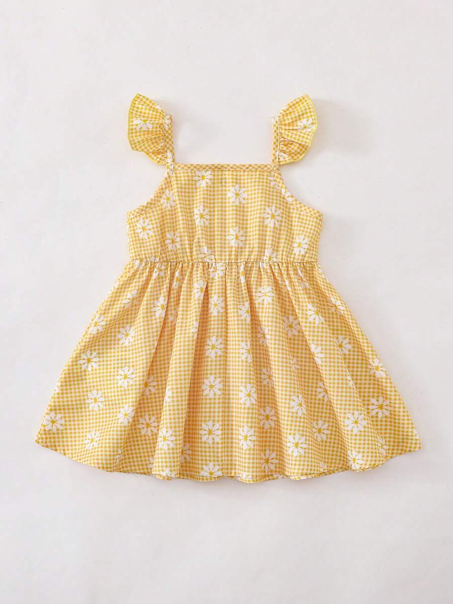 Baby Girl Retro Vintage Floral Dress - Sleeveless Elastic Waist Casual Sundress