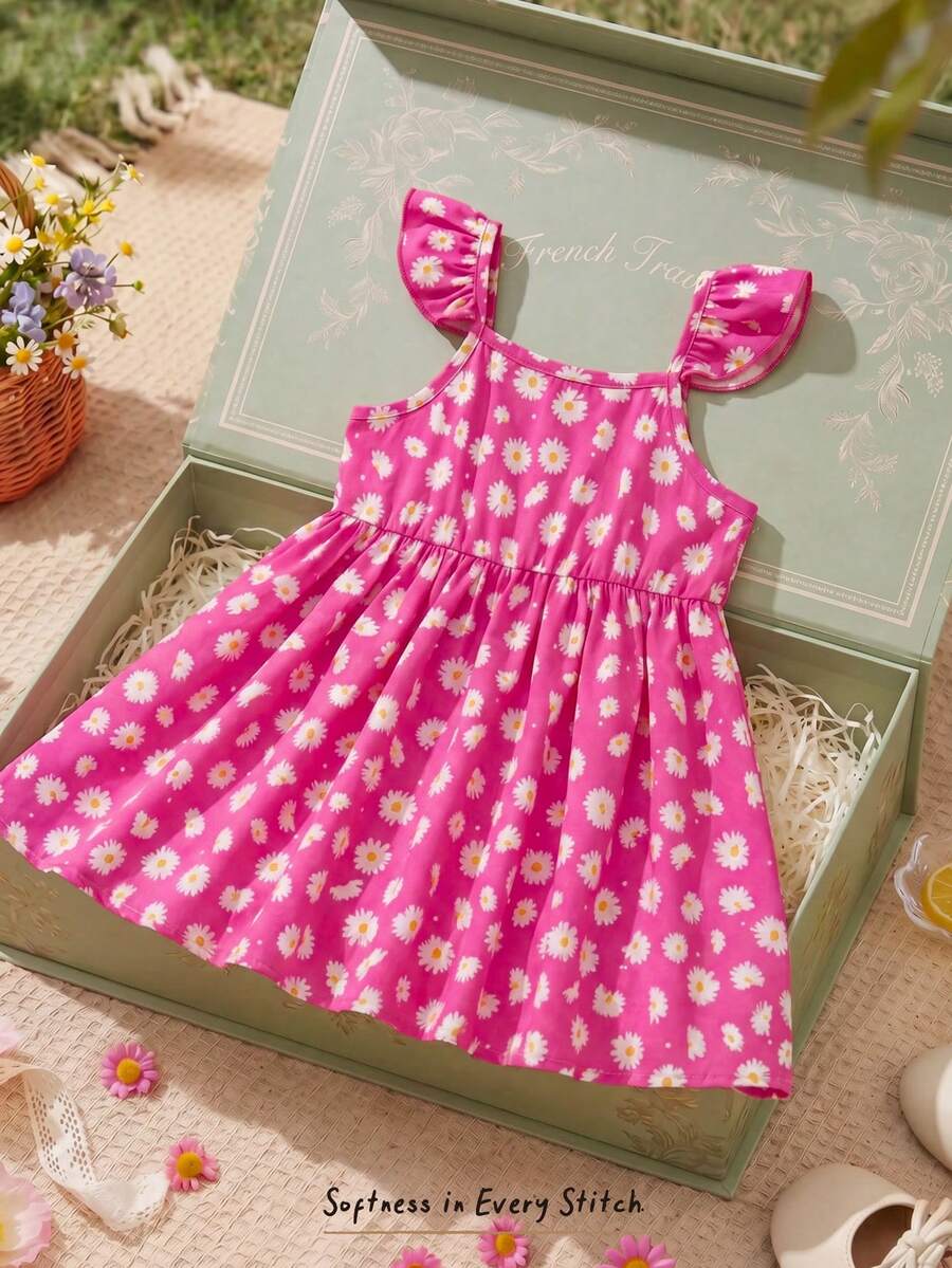 Baby Girl Retro Vintage Floral Dress - Sleeveless Elastic Waist Casual Sundress